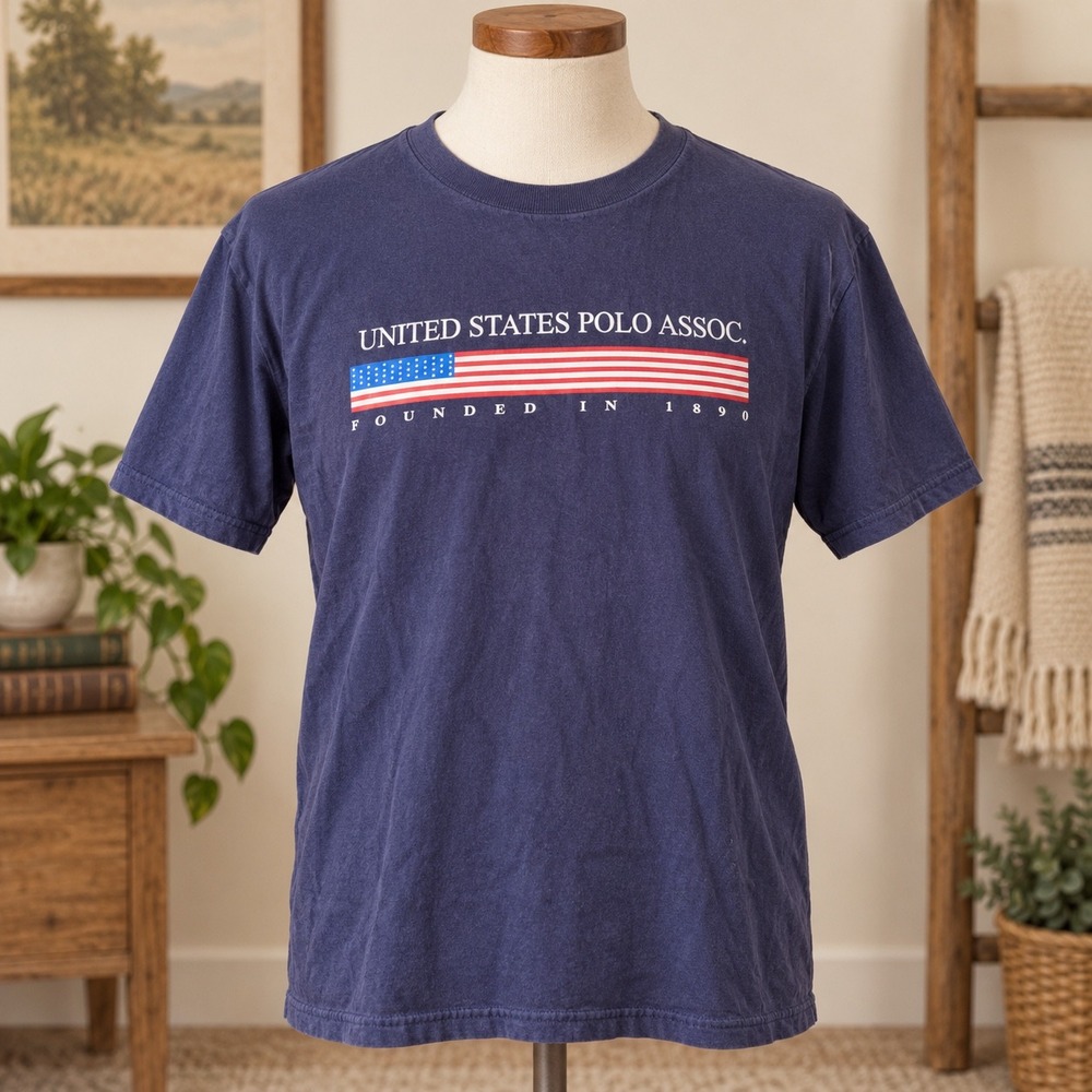 USPA United States Polo Association Navy Blue Graphic T-Shirt Mens Large USA